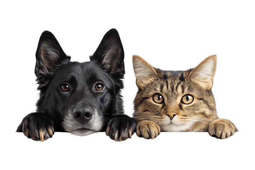 Dog and cat peeking